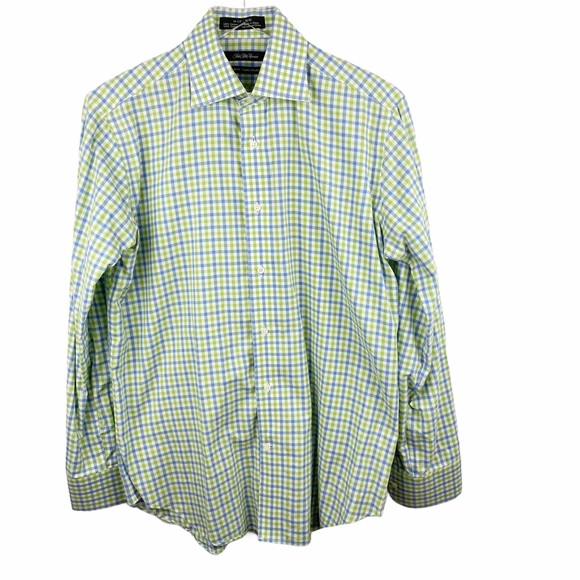 Sak’s Fifth Avenue Plaid Checkered Button 14.5 - Picture 1 of 4